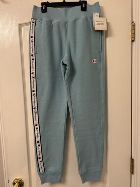 NWT Champion Light Blue Women’s Jogger Sweatpants with Logo Tape, Small